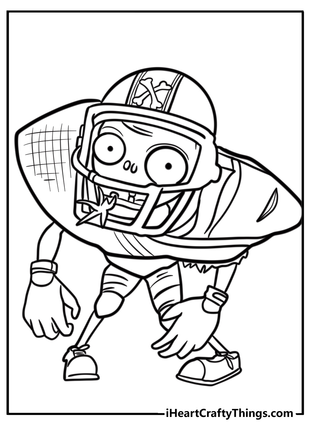 Football zombie in action detailed coloring sheet