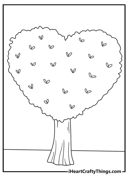 Free Tree coloring pages coloring page with a tree shaped like a heart
