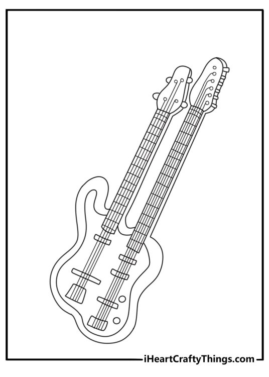Free music printable showing a double neck electric guitar