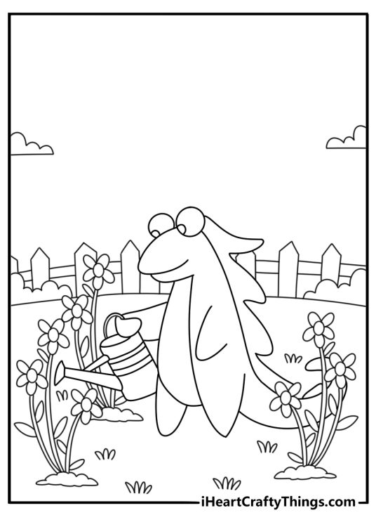 Free printable Dora sheet featuring Isa watering plants in her garden