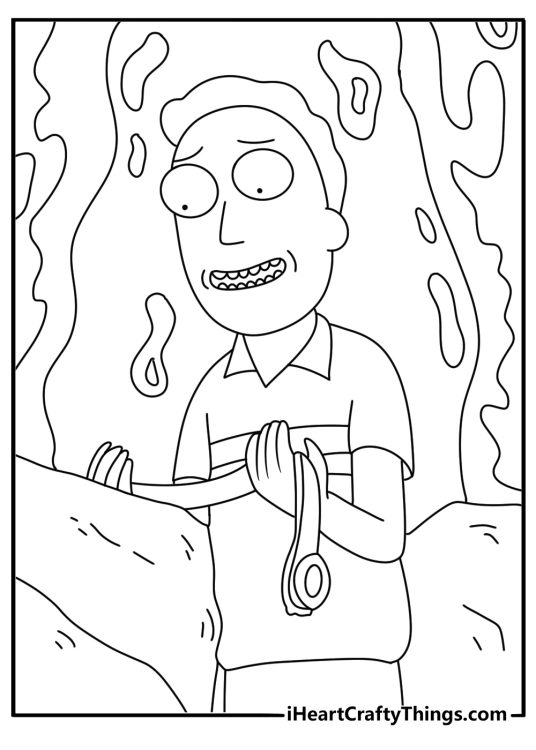 Free printable coloring page of Jerry lost in a strange dimension with odd rocks
