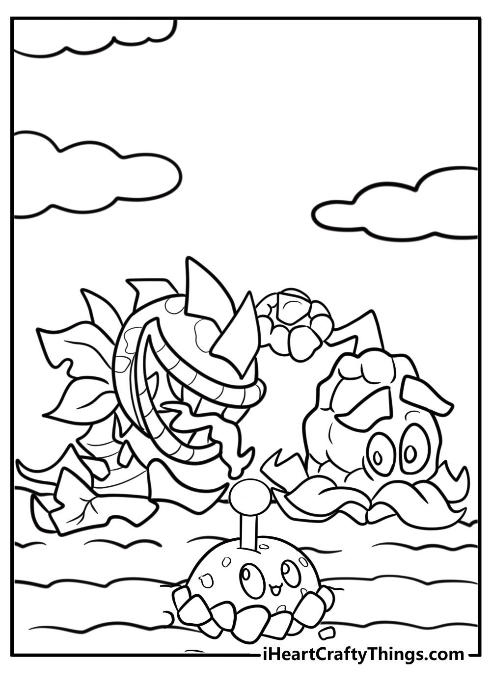 Garden fully protected with plants against zombies detailed coloring sheet