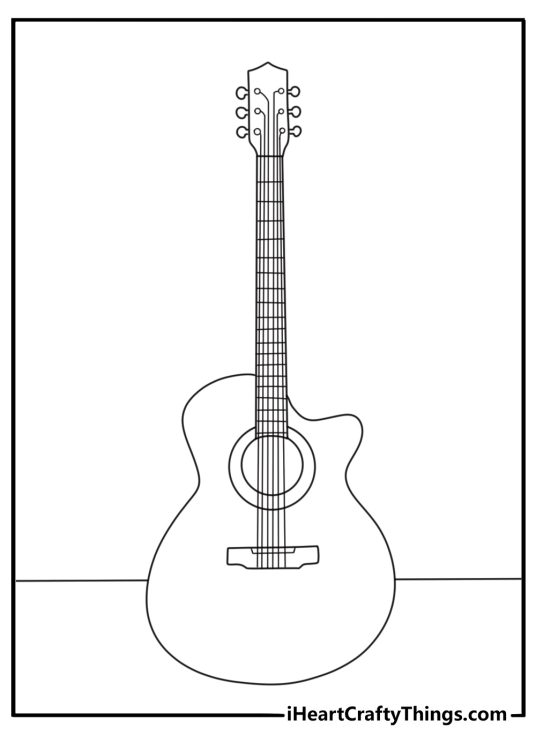 Guitar coloring pages design featuring a cutaway acoustic model