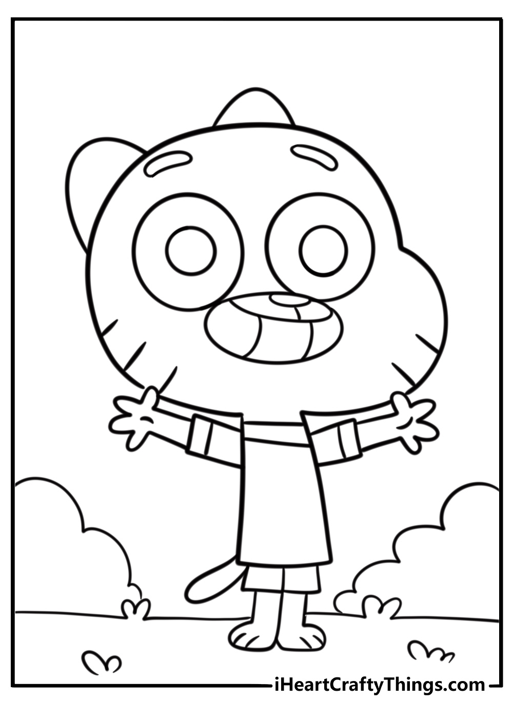 Gumball Watterson smiling coloring page for kids