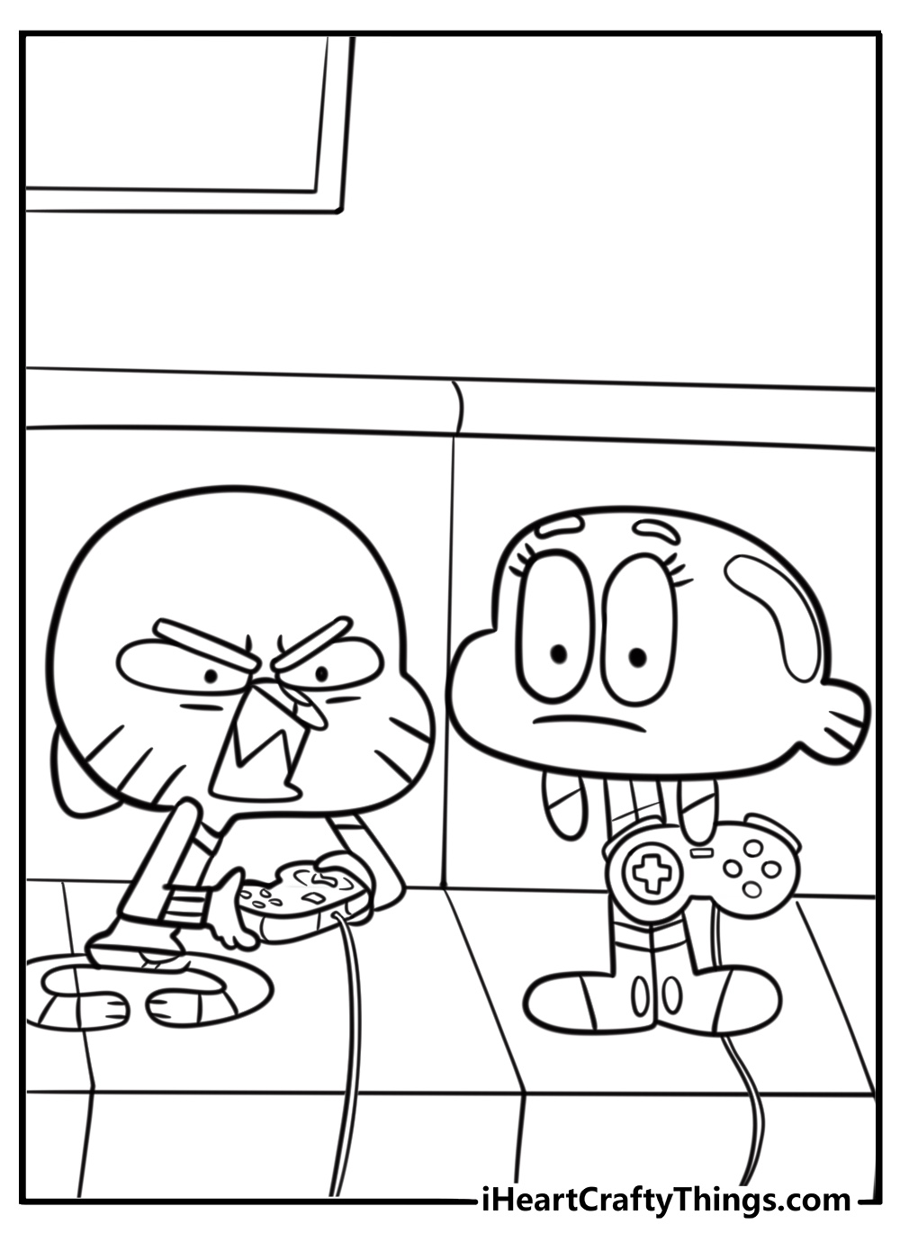 Gumball and Darwin playing video games fun coloring sheet