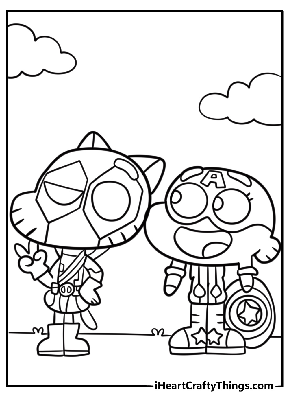 Gumball and Darwin wearing superhero capes fun coloring sheet