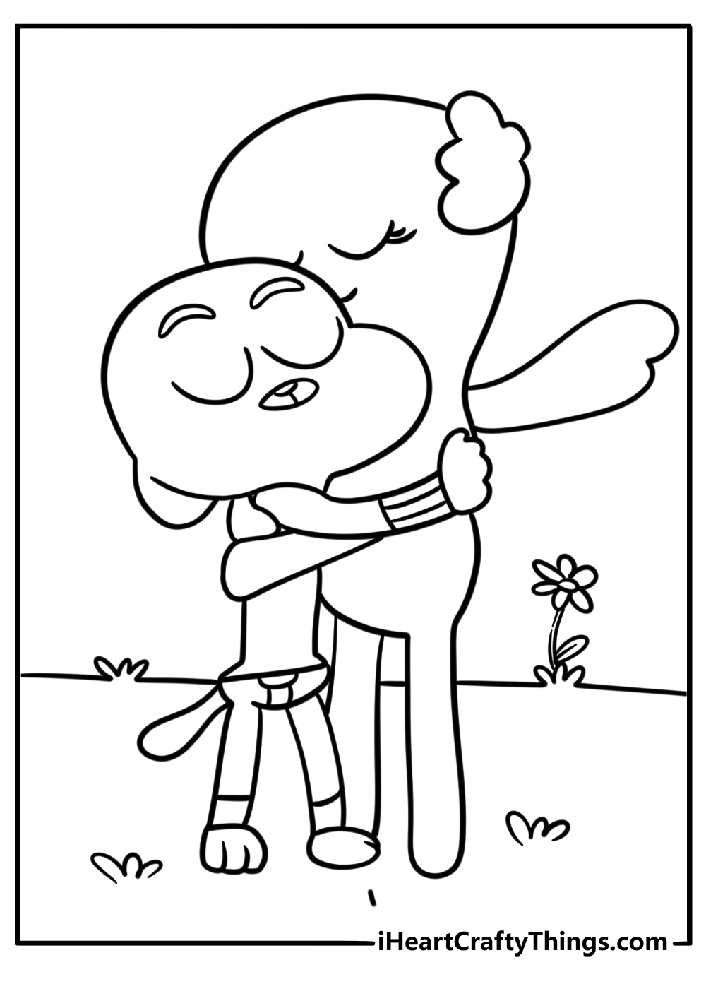 Gumball and Penny hugging fun coloring sheet