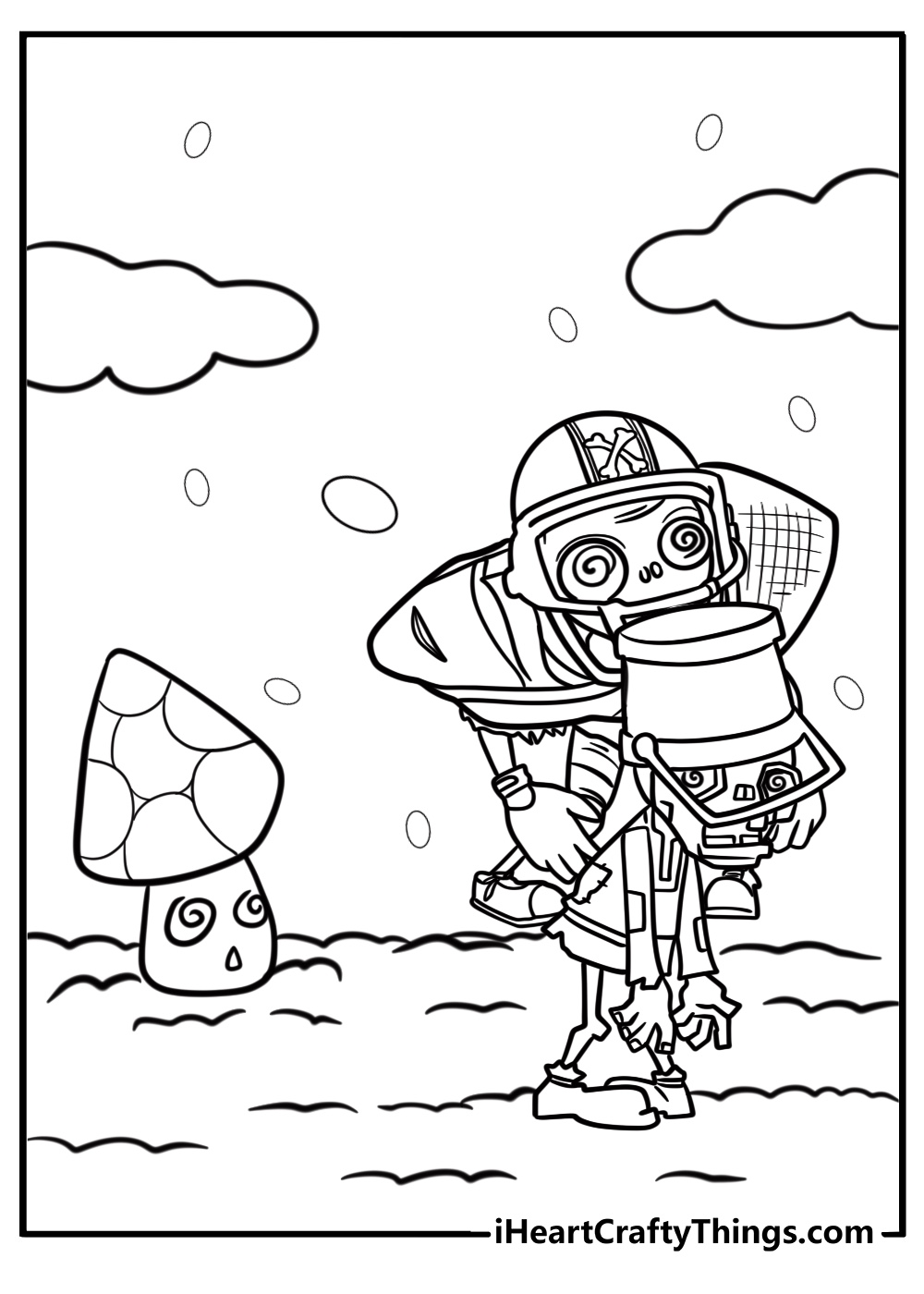 Hypno shroom turning zombies around printable coloring page