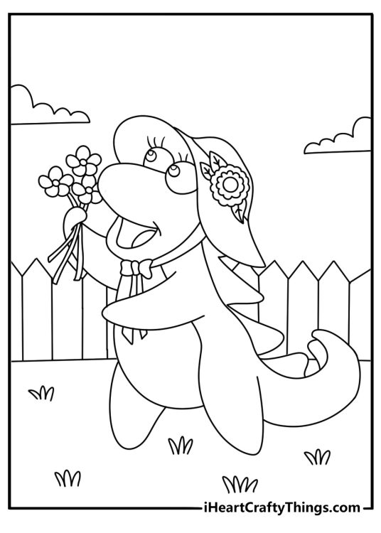 Isa arranges flowers beside a garden fence in this cute coloring sheet