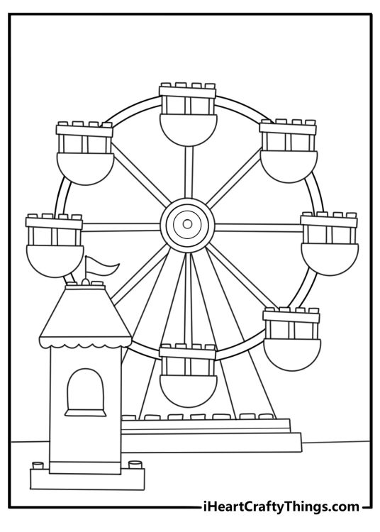 LEGO carnival with ferris wheel and ticket booth fun coloring page download