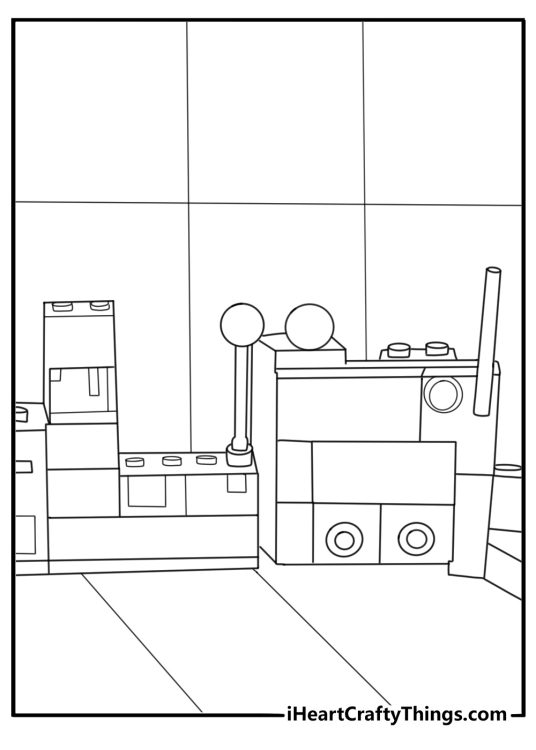 LEGO space lab interior with control panels simple coloring page