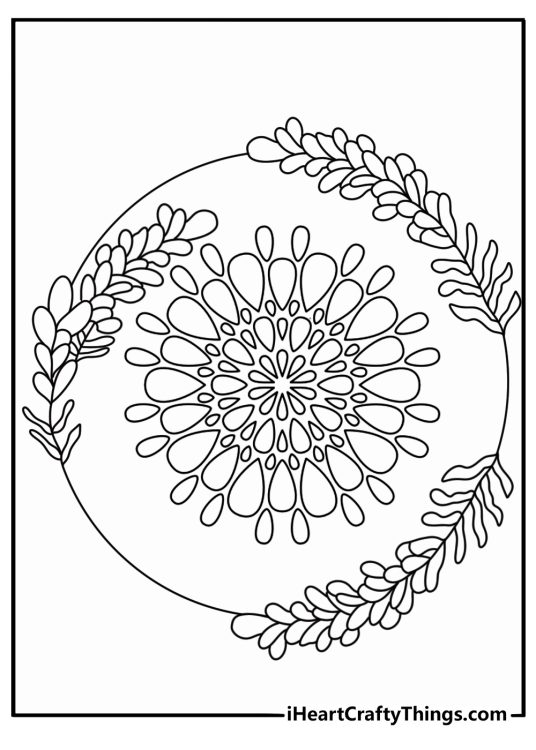 Lavender sprig wreath mandala rustic style coloring page printable