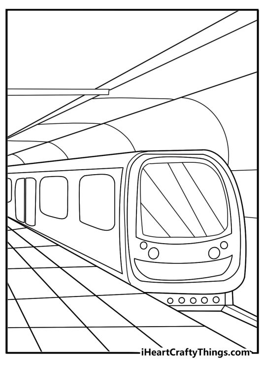 Metro train inside underground tunnel easy coloring sheet