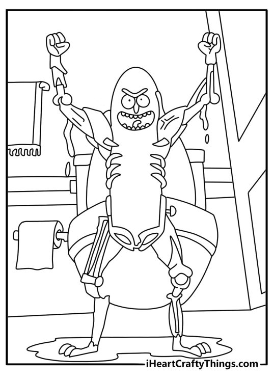 Printable Rick and Morty coloring sheet of Pickle Rick crawling through a vent