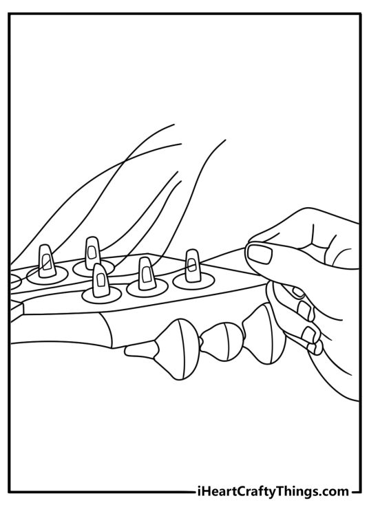 Printable guitar page showing tuning pegs along a detailed headstock