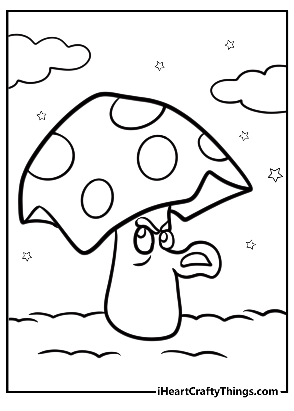 Puff shroom defending during the night free coloring page pdf