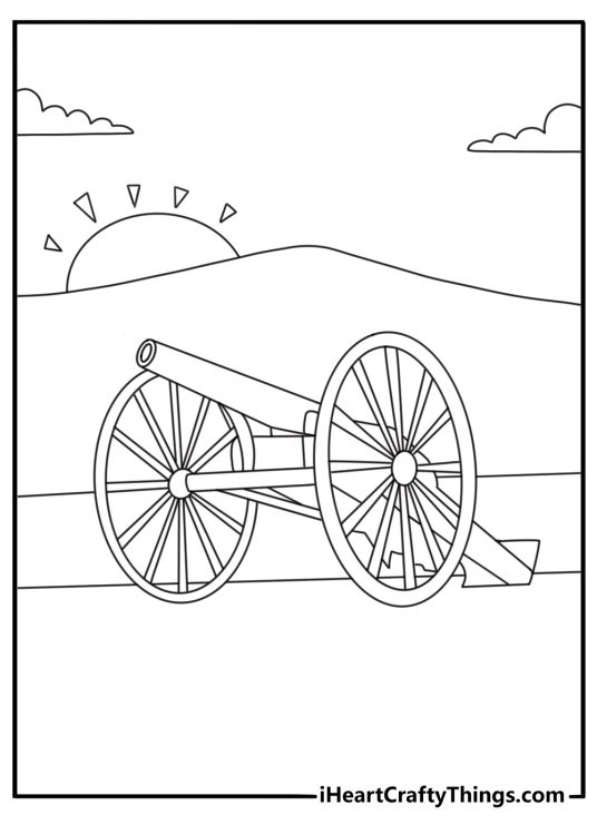Ramadan cannon at sunset by an old fort detailed coloring page for adults printable pdf
