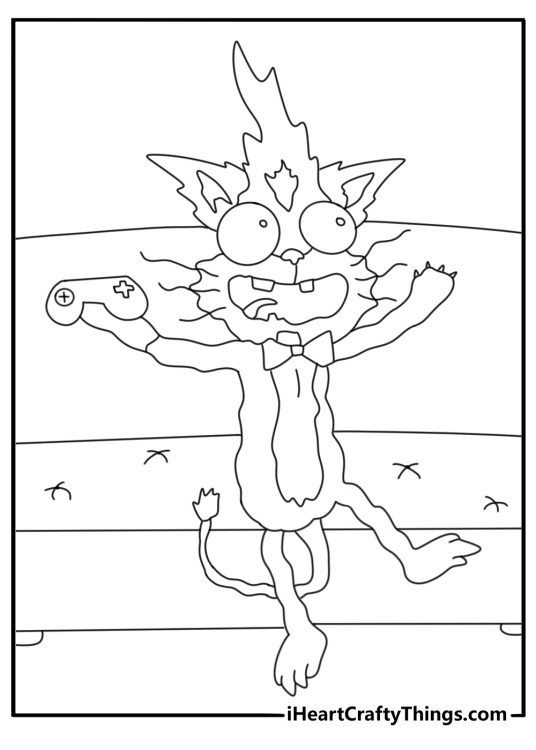 Rick and Morty coloring page with Squanchy sitting on a couch with a game controller