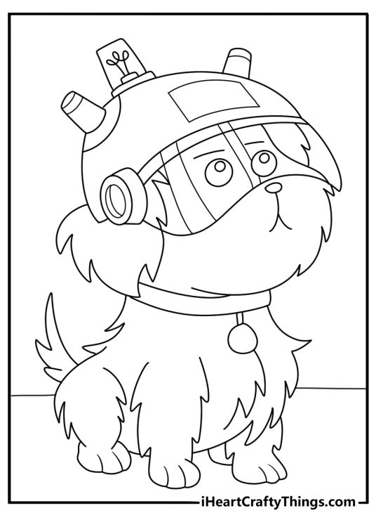 Rick and Morty coloring sheets scene with Snowball wearing a robot helmet