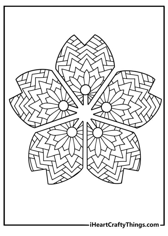 Sakura blossom mandala delicate pattern cute kawaii coloring printable