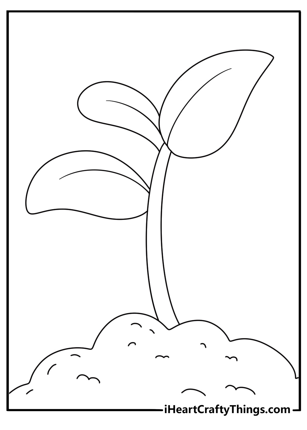 Simple tree coloring page with a sapling growing from soil