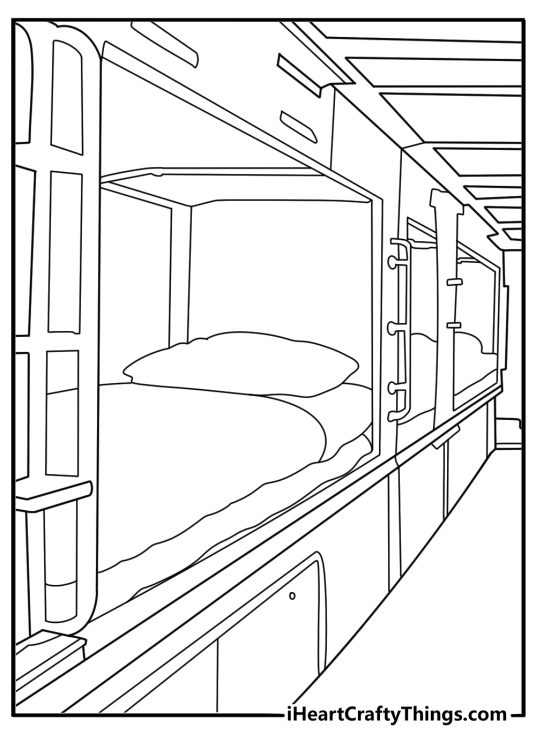 Sleeper car bunks inside night train printable coloring page pdf
