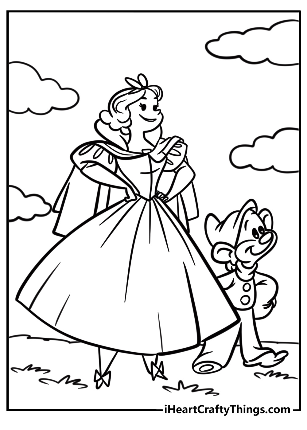 Snow White and Bashful Smiling Detailed Coloring Sheet