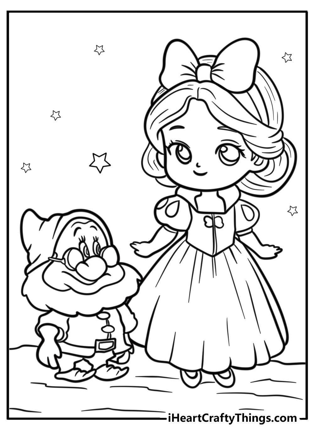 Snow White and Doc sharing a moment detailed coloring sheet