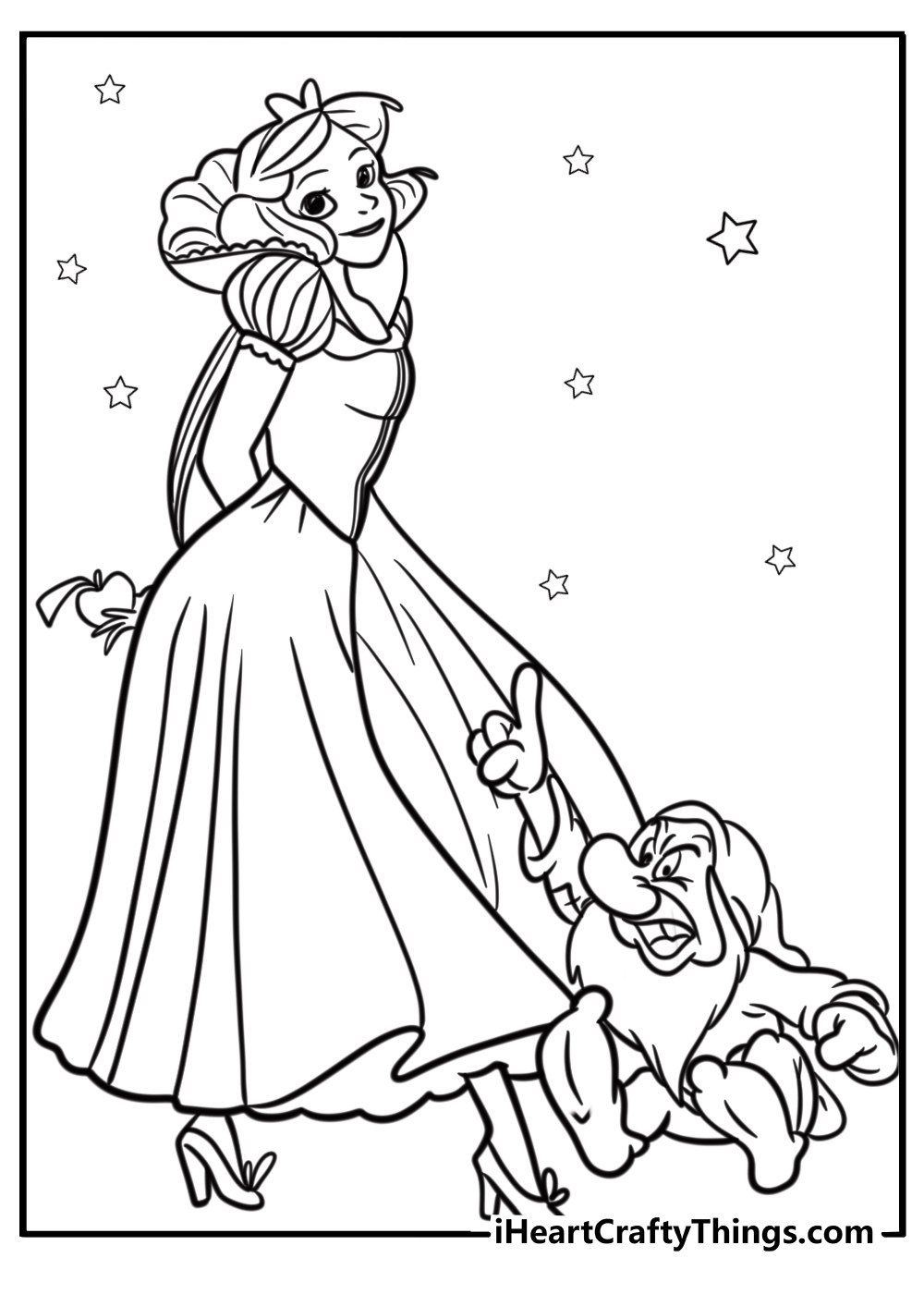 Snow White and Grumpy dwarf together fun coloring sheet