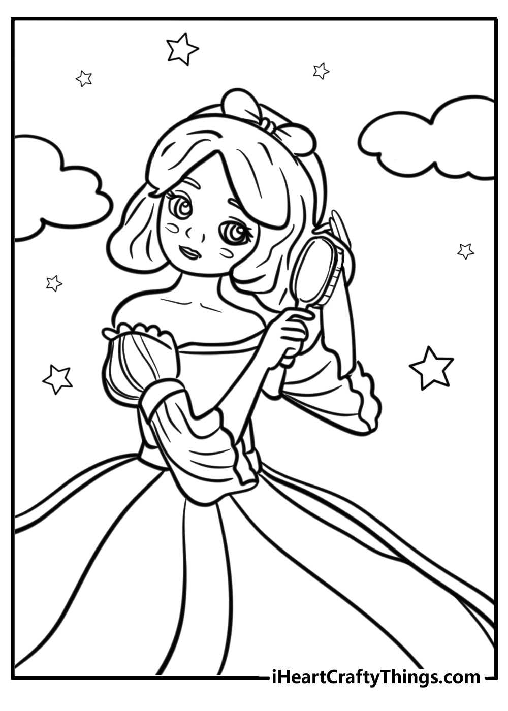 Snow White brushing her hair printable coloring page