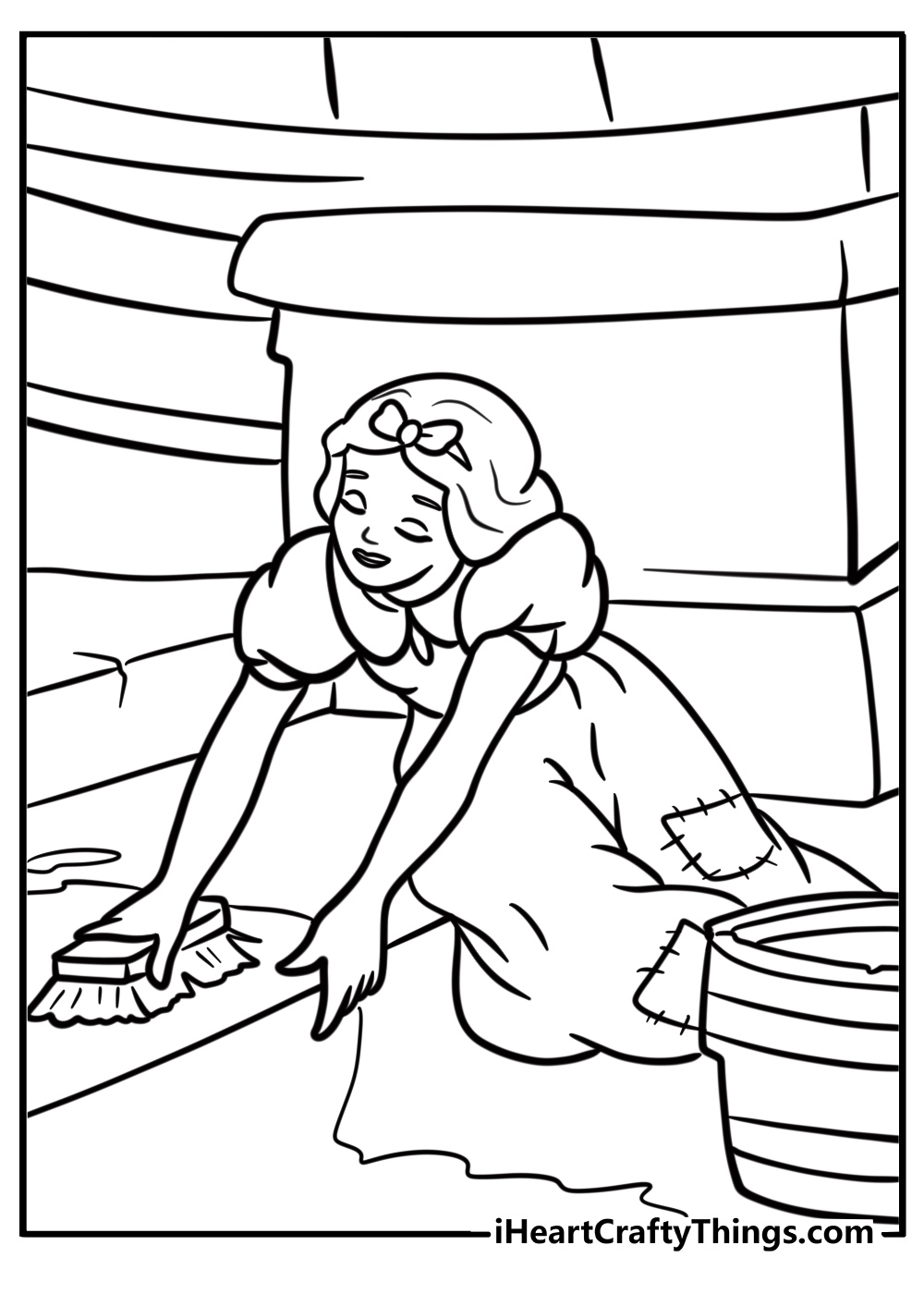 Snow White cleaning the cottage free coloring page pdf