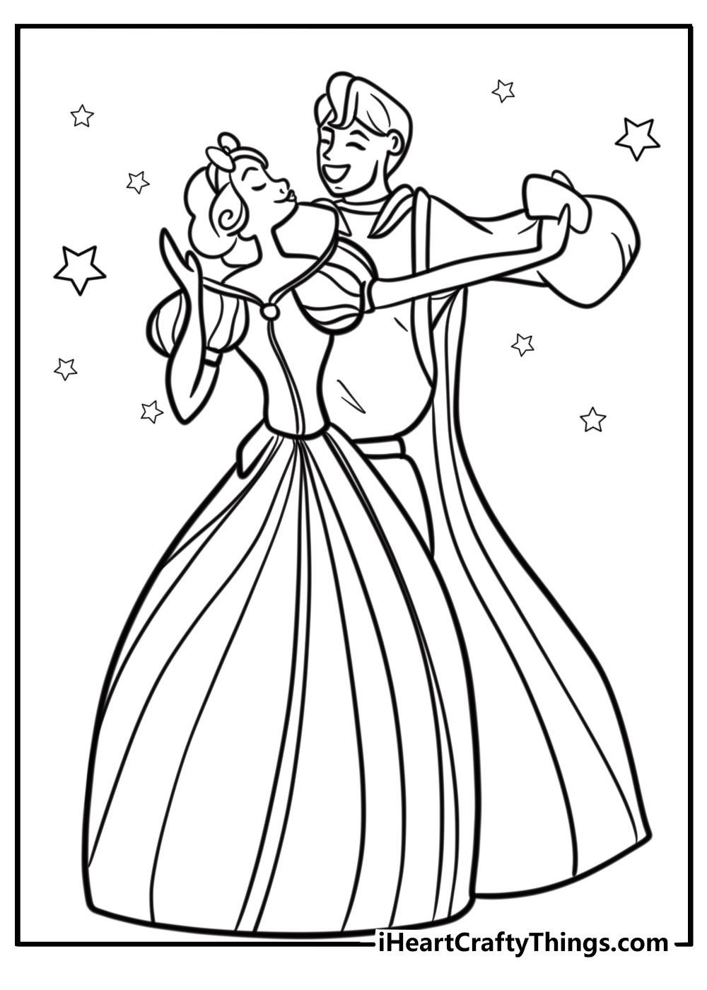 Snow White dancing with the prince printable coloring page