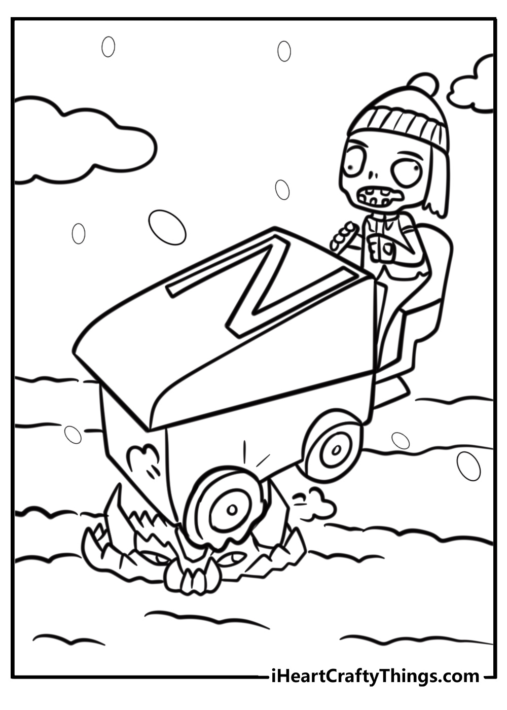 Spikeweed popping tires of Zomboni detailed coloring sheet