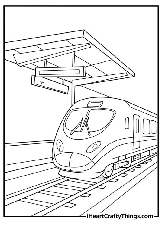 Subway train arriving at platform easy coloring page