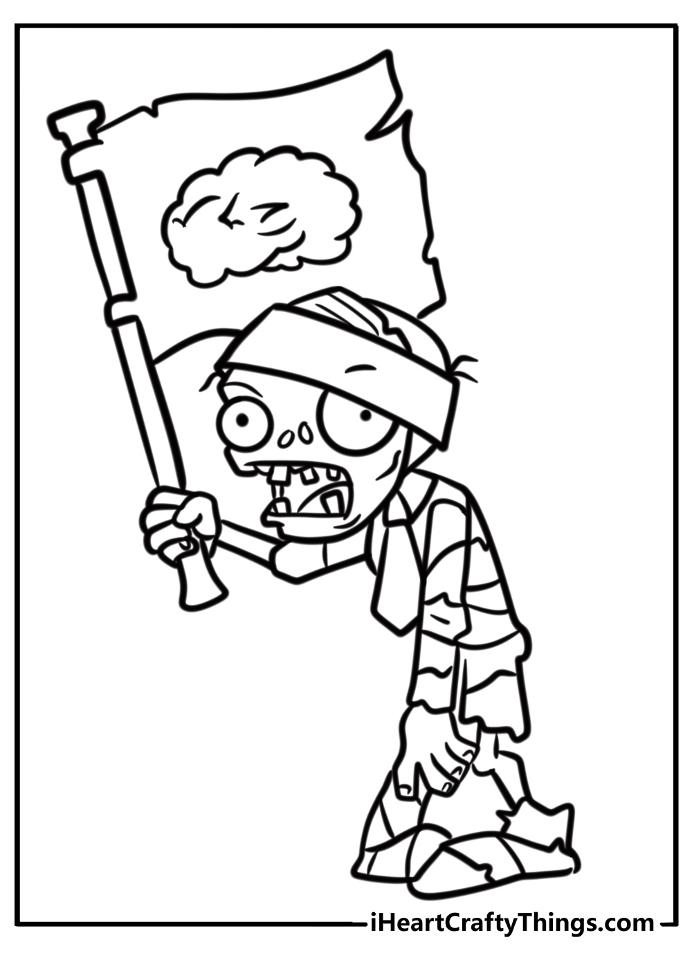 Zombie holding a flag fun printable coloring sheet