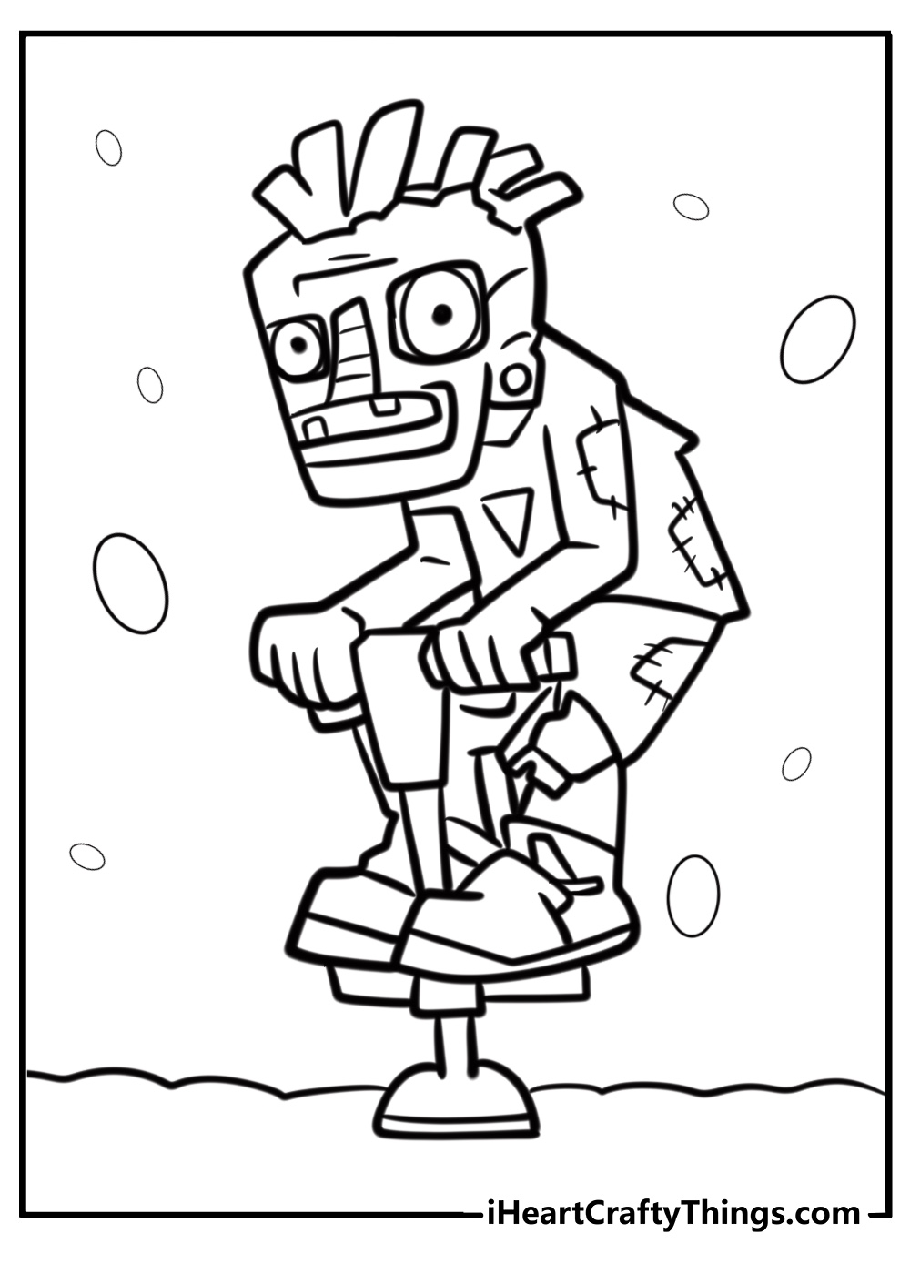 Zombie riding a pogo stick fun Plants vs Zombies coloring page