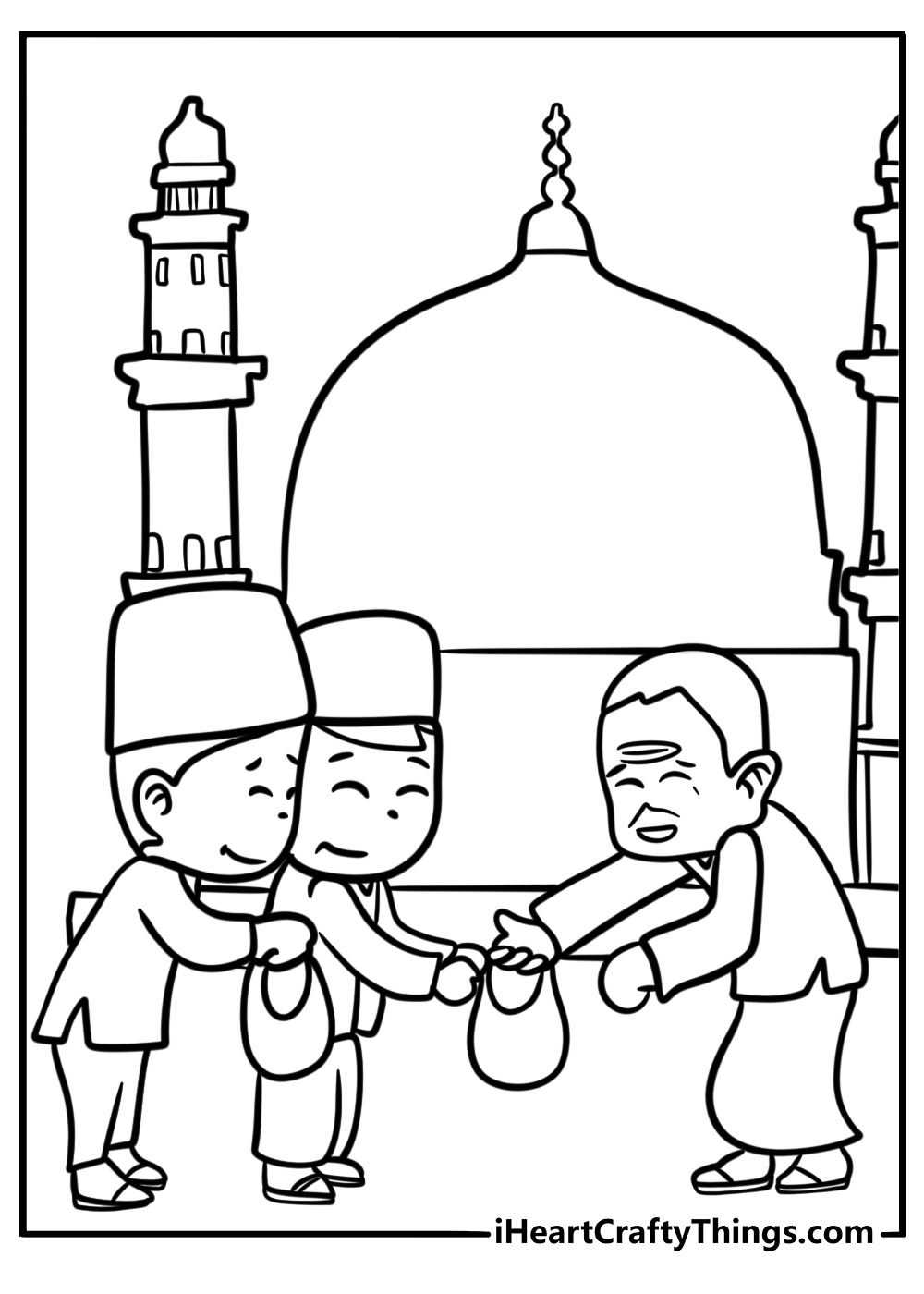 A child giving zakat during ramadan fun printable coloring sheet