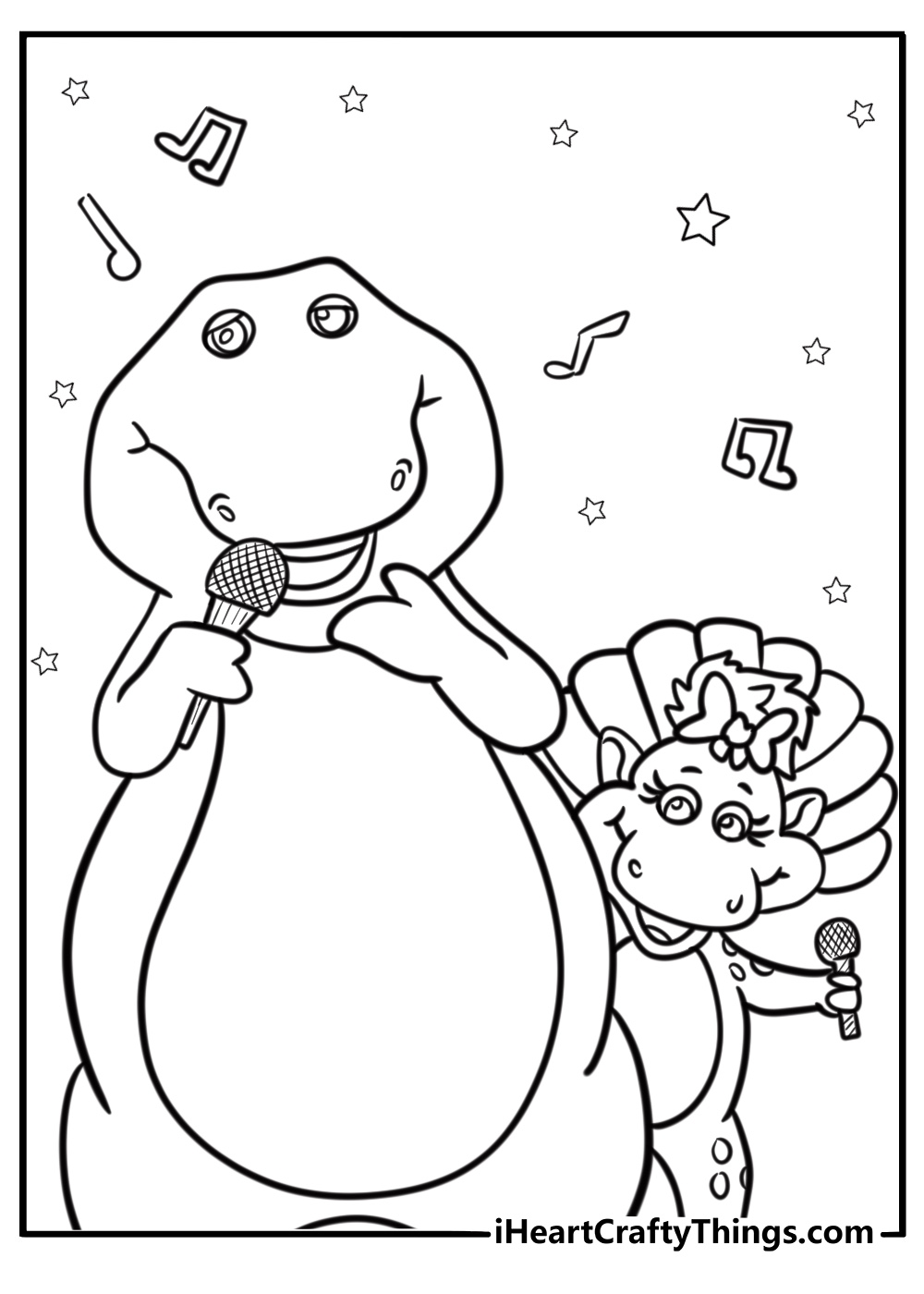 Barney and baby bop singing a song free coloring page pdf