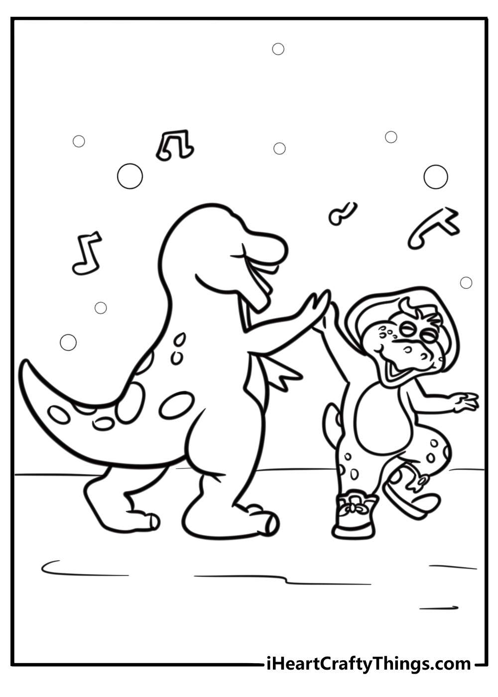 Barney and BJ dancing together detailed coloring sheet