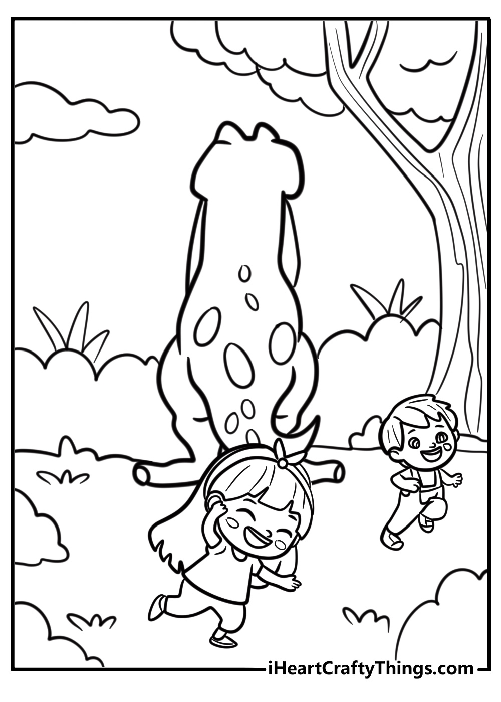 Barney and friends playing hide and seek detailed coloring sheet