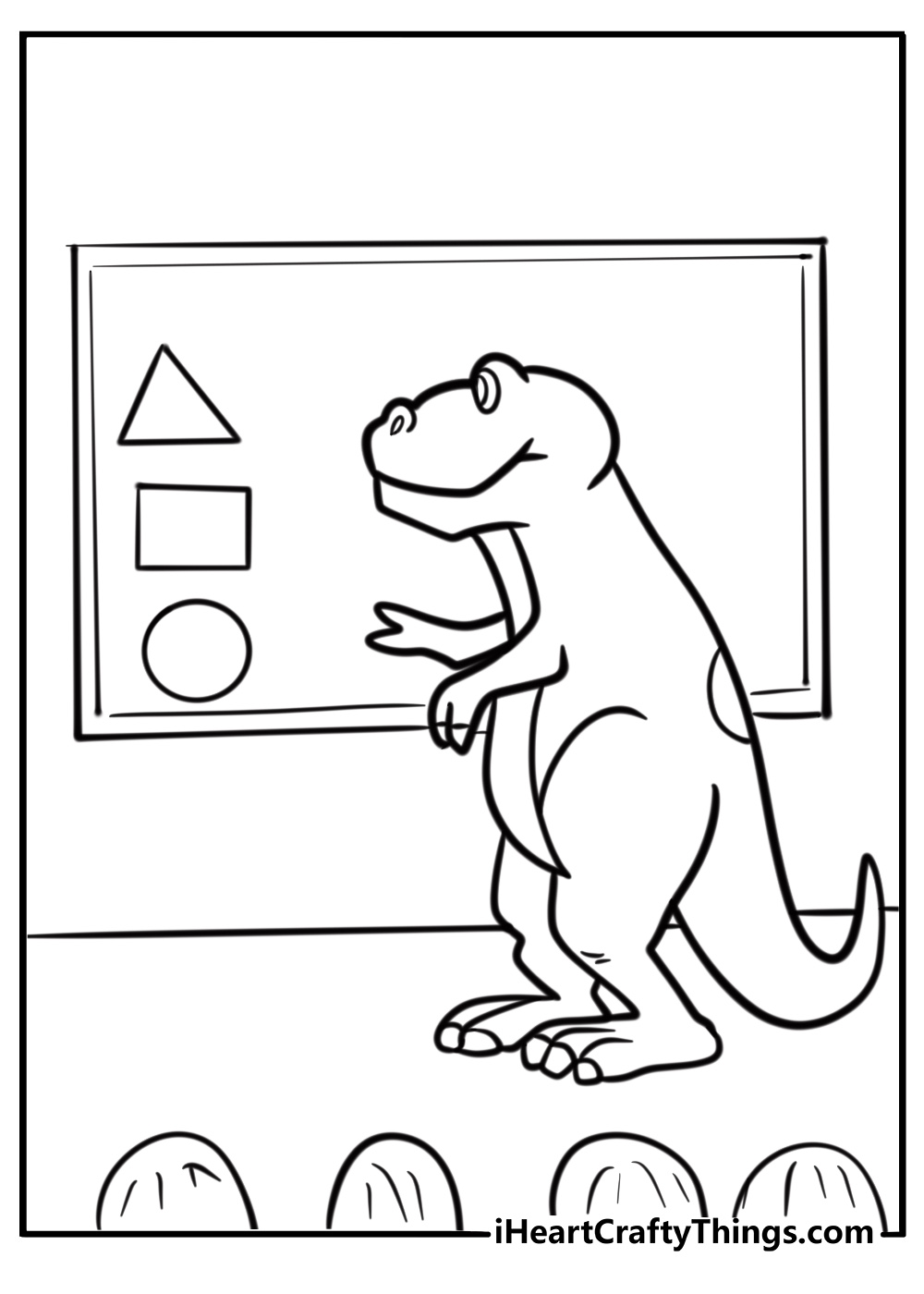 Barney in a classroom teaching shapes free coloring page pdf