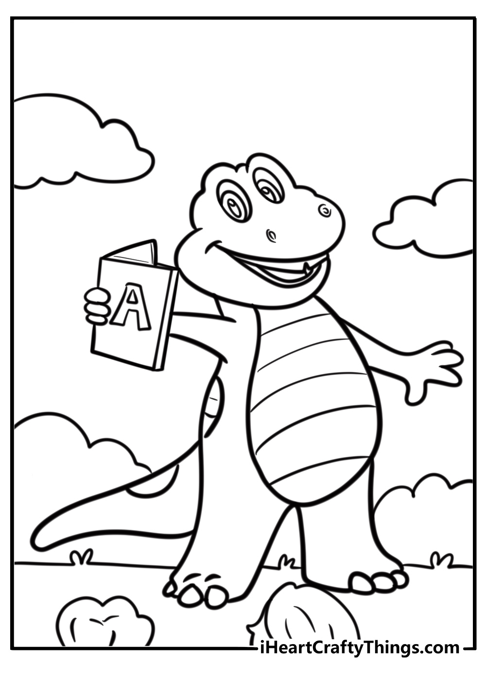 Barney reading a book to children coloring page