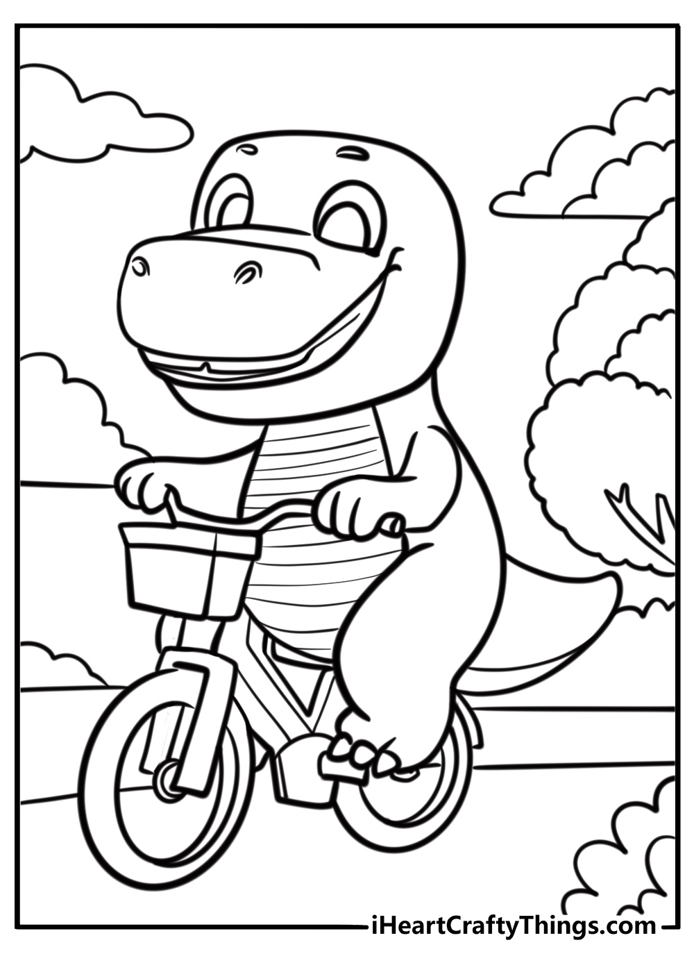 Barney riding a bike fun printable coloring sheet