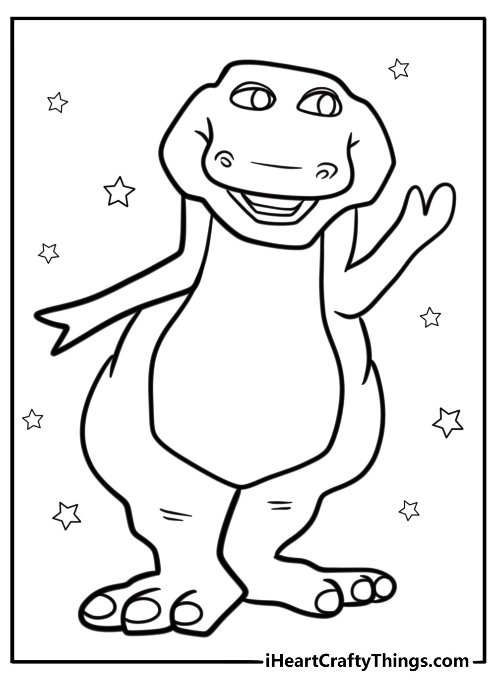 Barney waving goodbye with a big smile fun coloring sheet