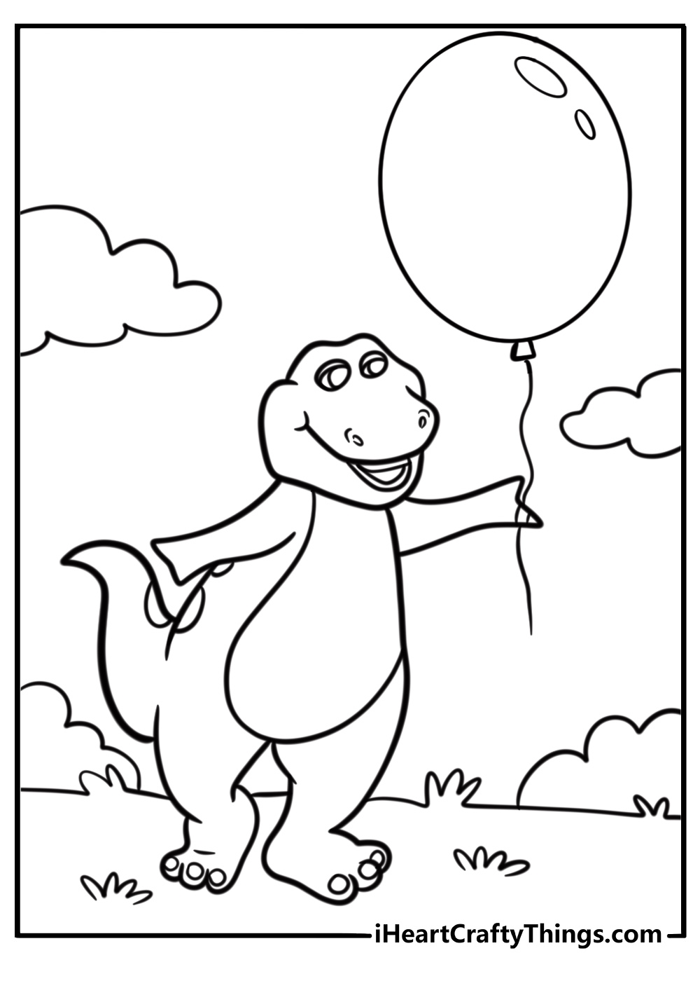 Barney with a big balloon printable coloring sheet