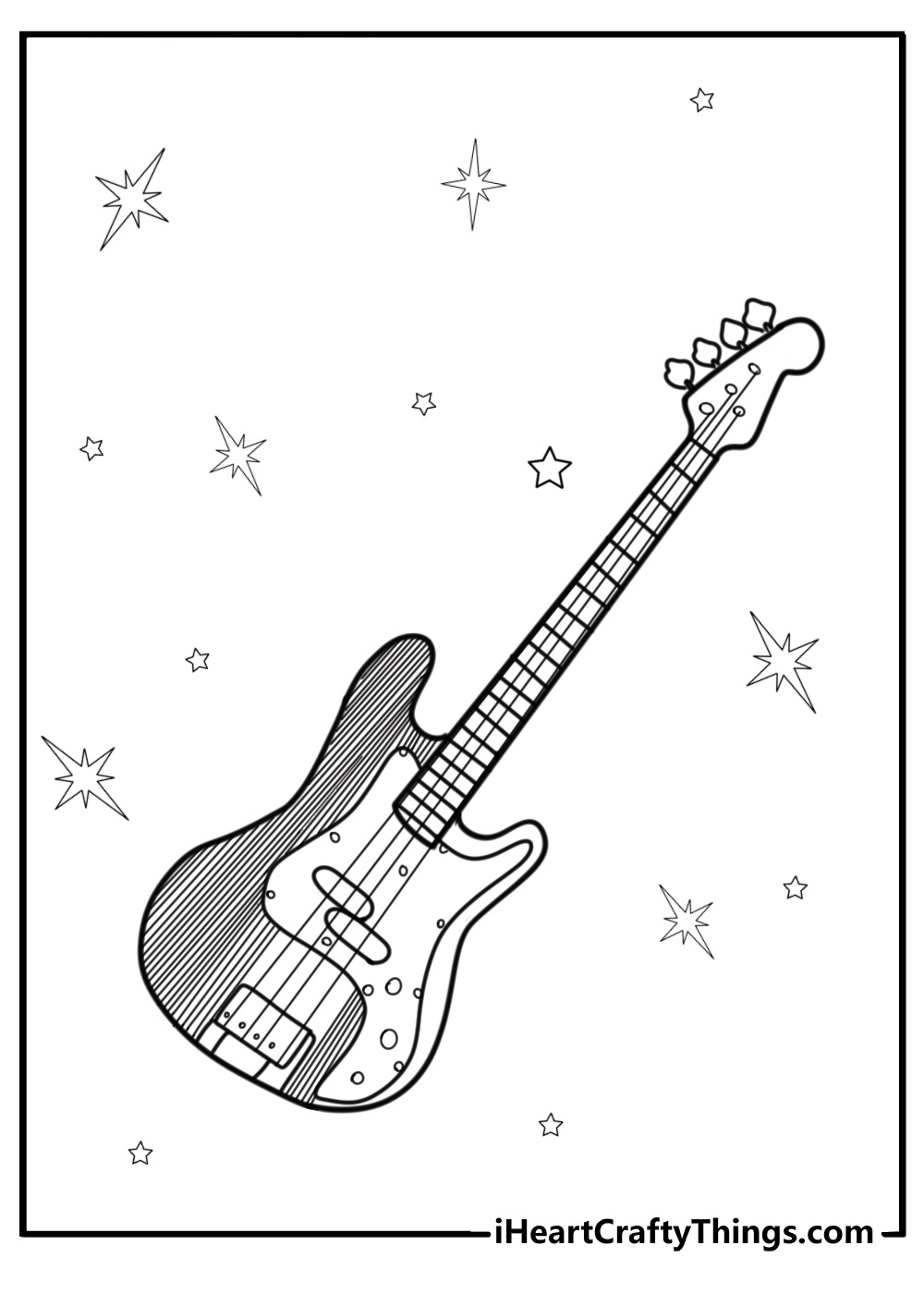 Bass guitar with four strings fun coloring sheet