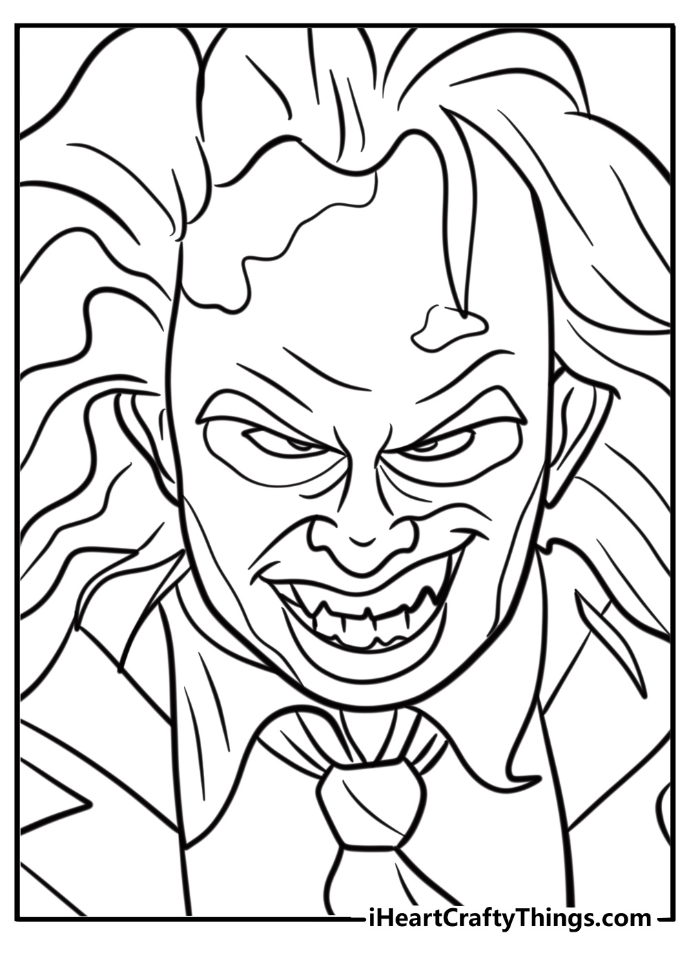 Beetlejuice grinning mischievously free coloring page pdf