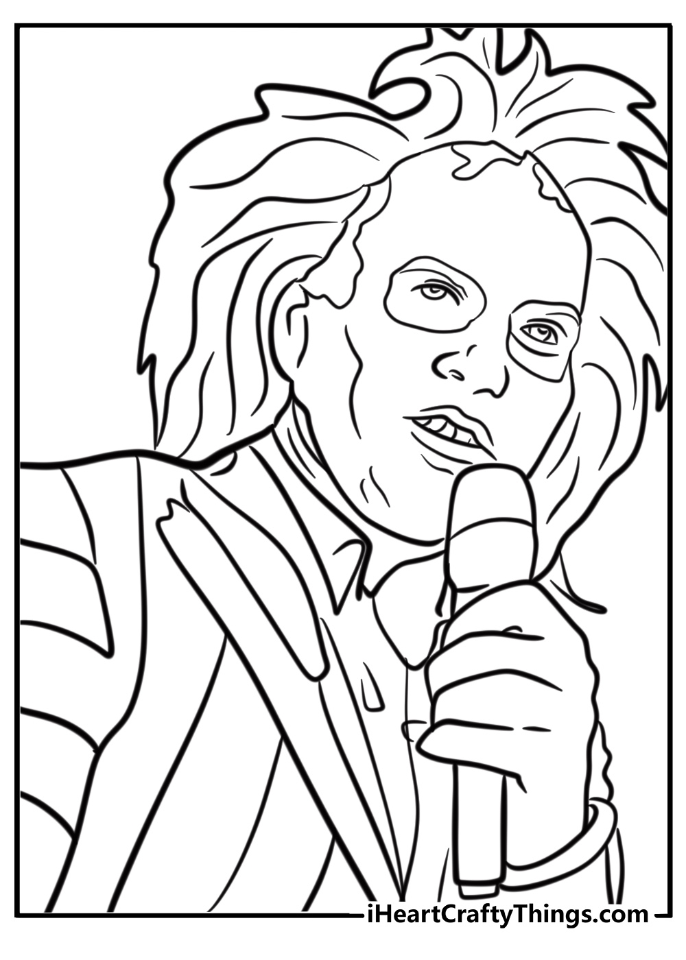 Beetlejuice holding a microphone fun coloring sheet for fans