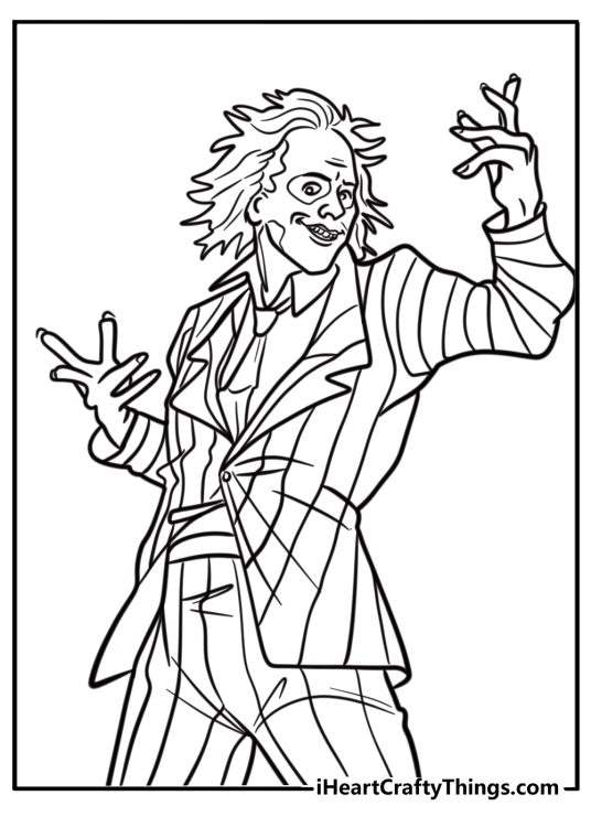 Beetlejuice in his striped suit coloring page for kids