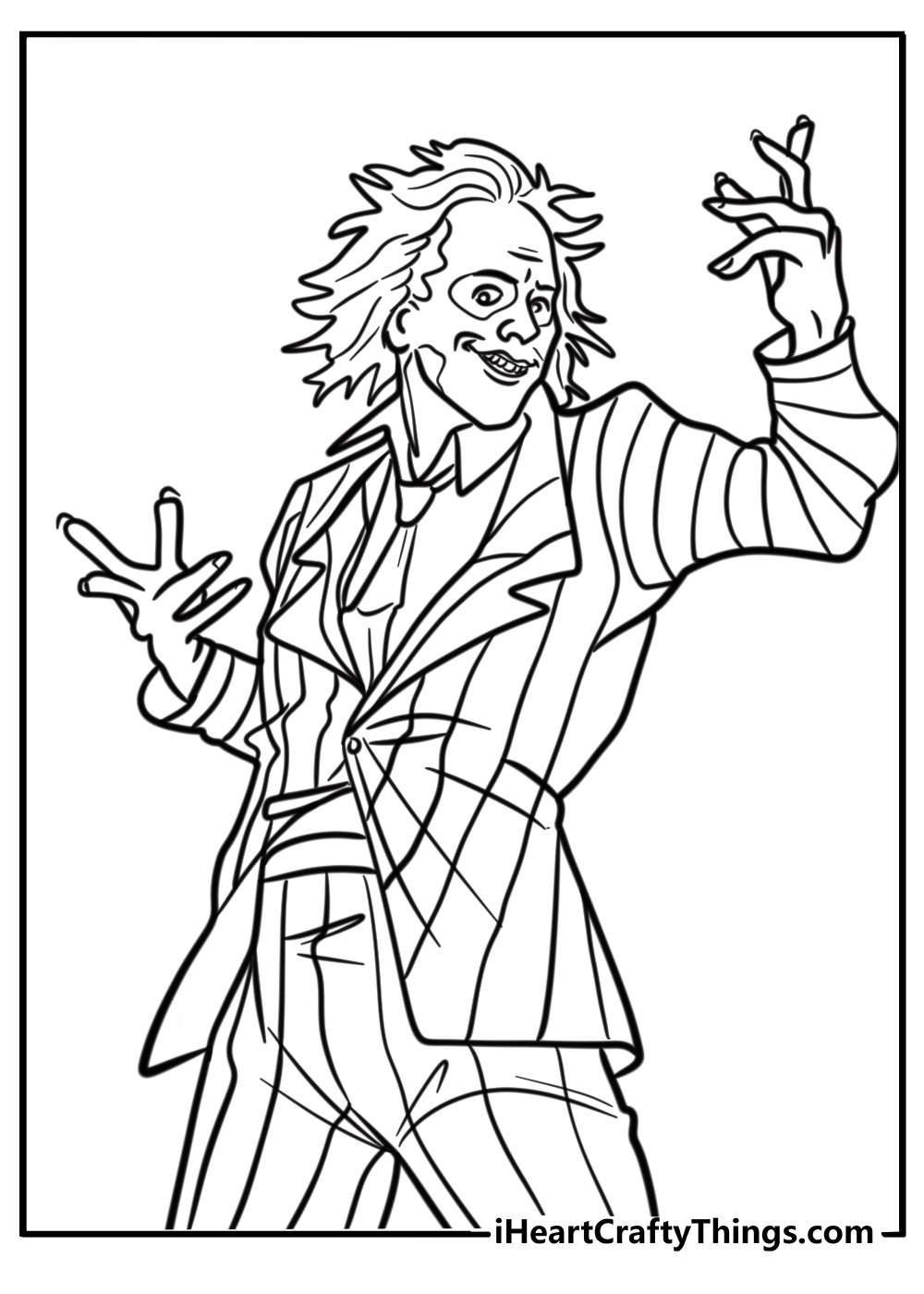 Beetlejuice in his striped suit coloring page for kids